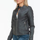 Snobbish Born To Ride PU Leather Biker Jacket with Side Zip Pockets in Charcoal