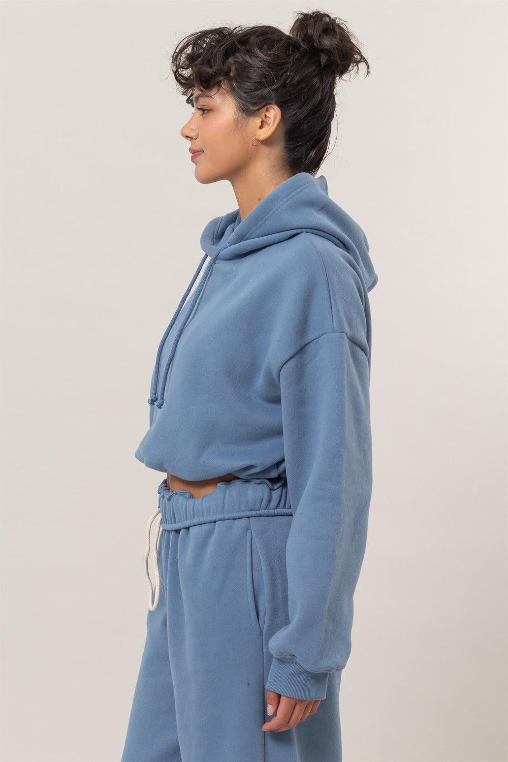 HYFVE Bubbly and Cozy Bubble Hem Cropped Hoodie in Gray Blue