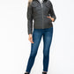 YMI Hooded and Happy Removable Faux Layered Multi-Pocket Jacket with Fuzzy Hood in Charcoal