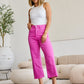 RFM Chloe Tummy Control High Waist Raw Hem Crop Jeans in Pink Rouge