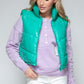 Snobbish A Quilted Touch Zip Up Turtleneck Shiny Quilted Vest in Green