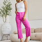 RFM Chloe Tummy Control High Waist Raw Hem Crop Jeans in Pink Rouge