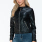 Snobbish Biker Babe PU Leather Zip Up Jacket with Pockets in Black