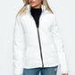 How Dare U Embrace The Chill Pocketed Zip Up Puffer Jacket with Removable Hood in White