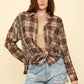 VERY J Falling For Plaid Contrast Plaid Raw Detail Shirt in Mocha