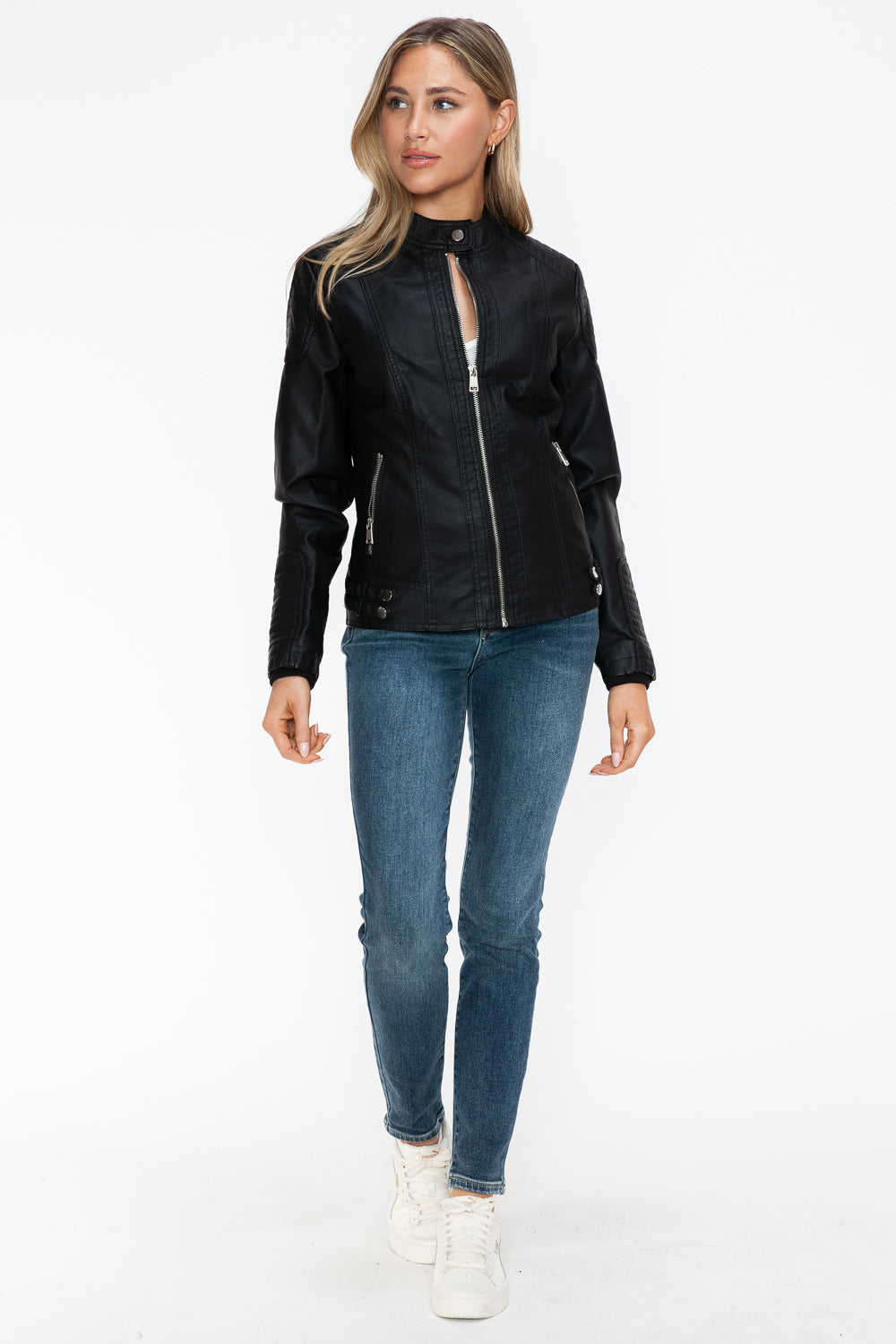 Snobbish A Wild Ride Faux Leather Biker Jacket with Side Zip Pockets in Black