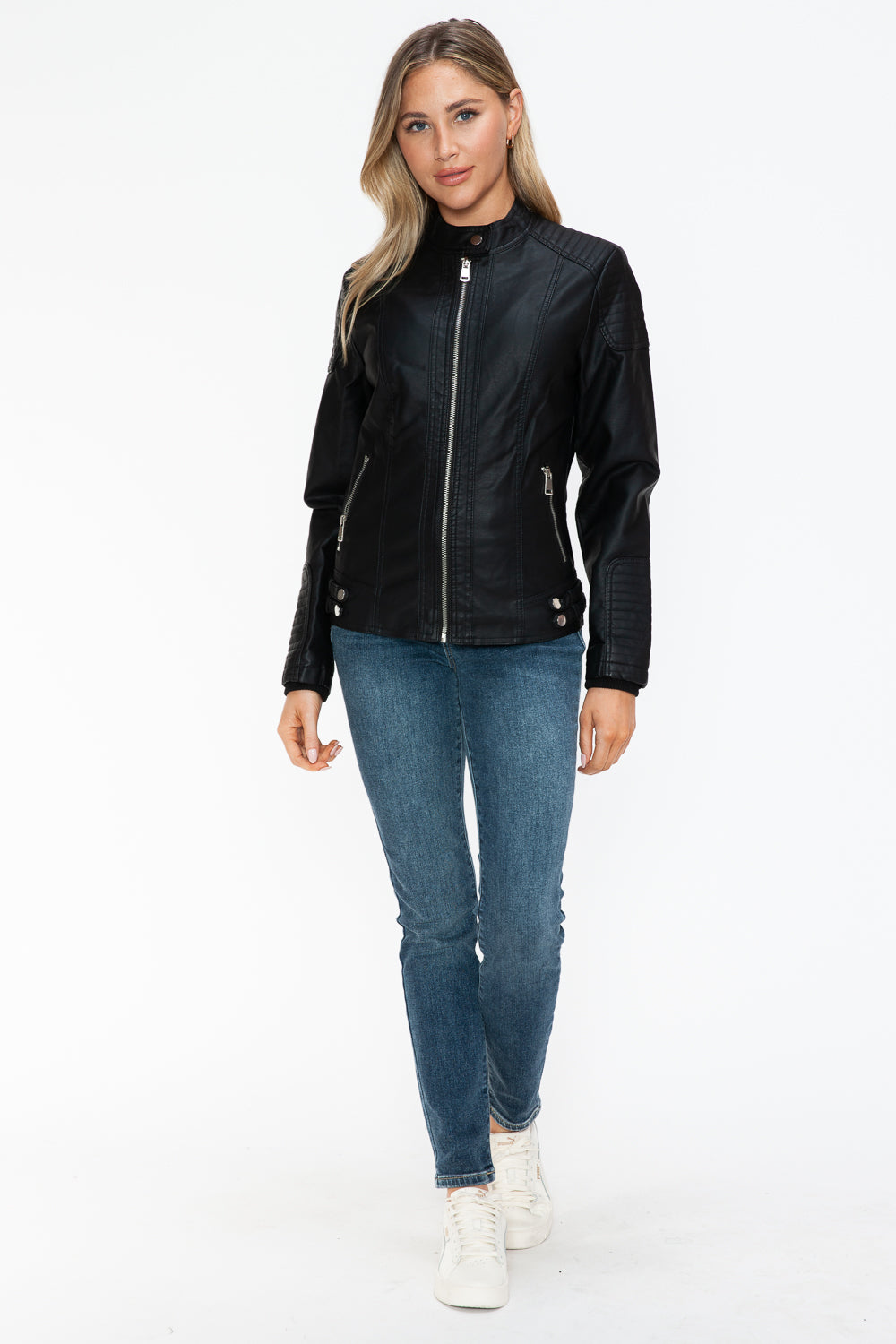 Snobbish A Wild Ride Faux Leather Biker Jacket with Side Zip Pockets in Black