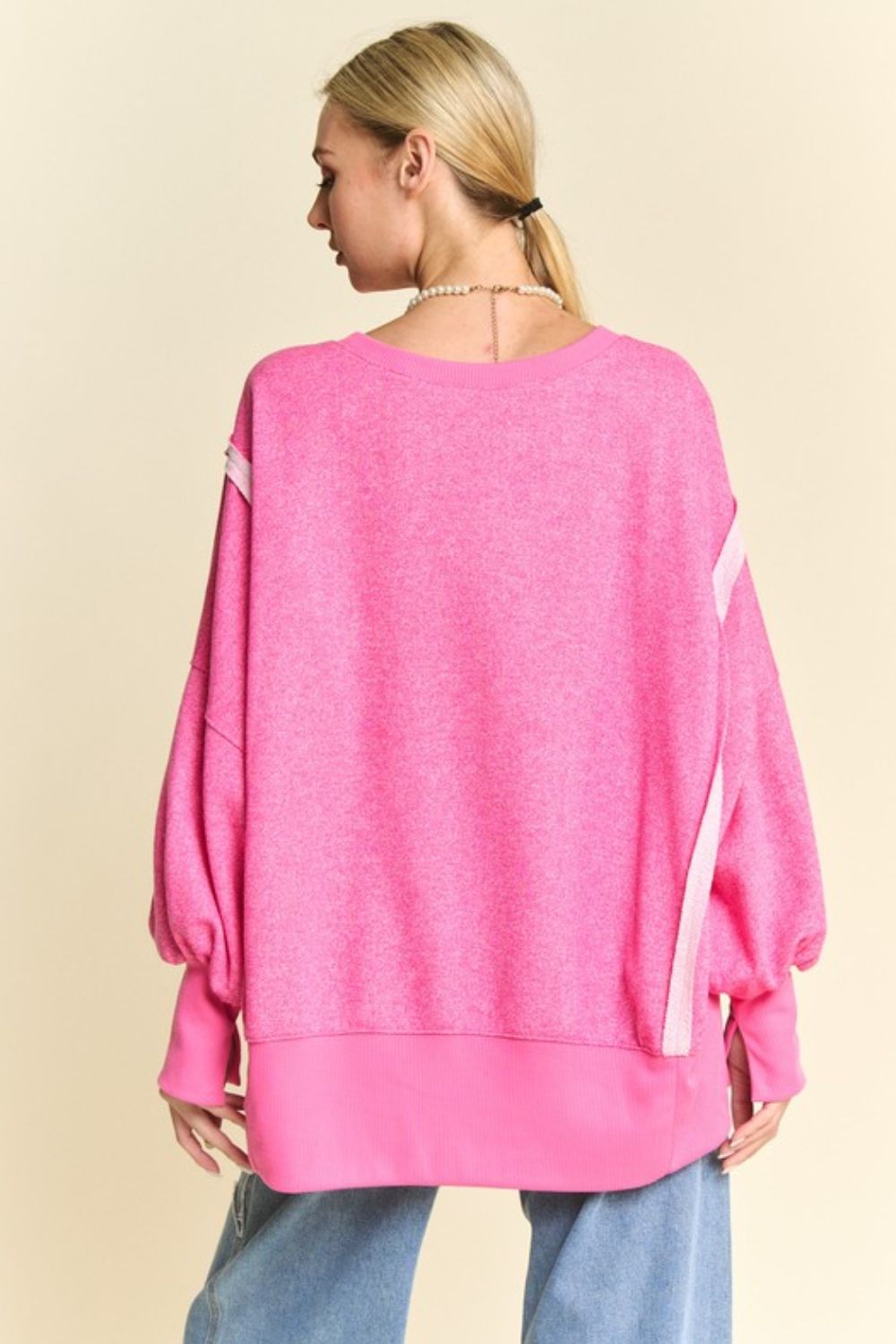 Davi & Dani Cozy Moments Side Slit High-Low Lantern Sleeve Knit Top