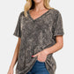 Zenana Cute in Gray Washed Short Sleeve V-Neck T-Shirt in Dark Gray