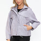How Dare U My Favorite Layer Drawstring Hem PU Leather Zip Up Jacket in Lilac