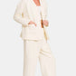 Zenana Quilted Comfort Button Up Long Sleeve Top and Pants Lounge Set in Beige