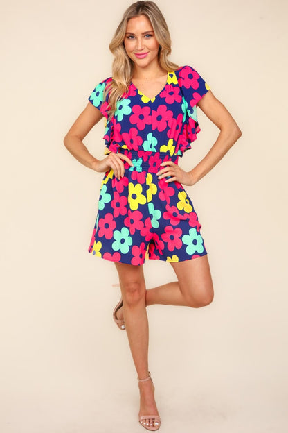 Haptics Pure Delight Floral Smocked Waist Romper with Side Pockets