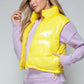 Snobbish A Quilted Touch Zip Up Turtleneck Shiny Quilted Vest in Yellow