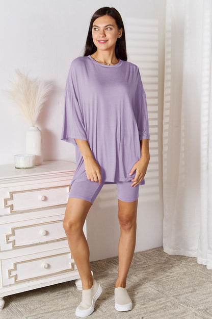Basic Bae Fearless Soft Rayon Three-Quarter Sleeve Top and Shorts Set