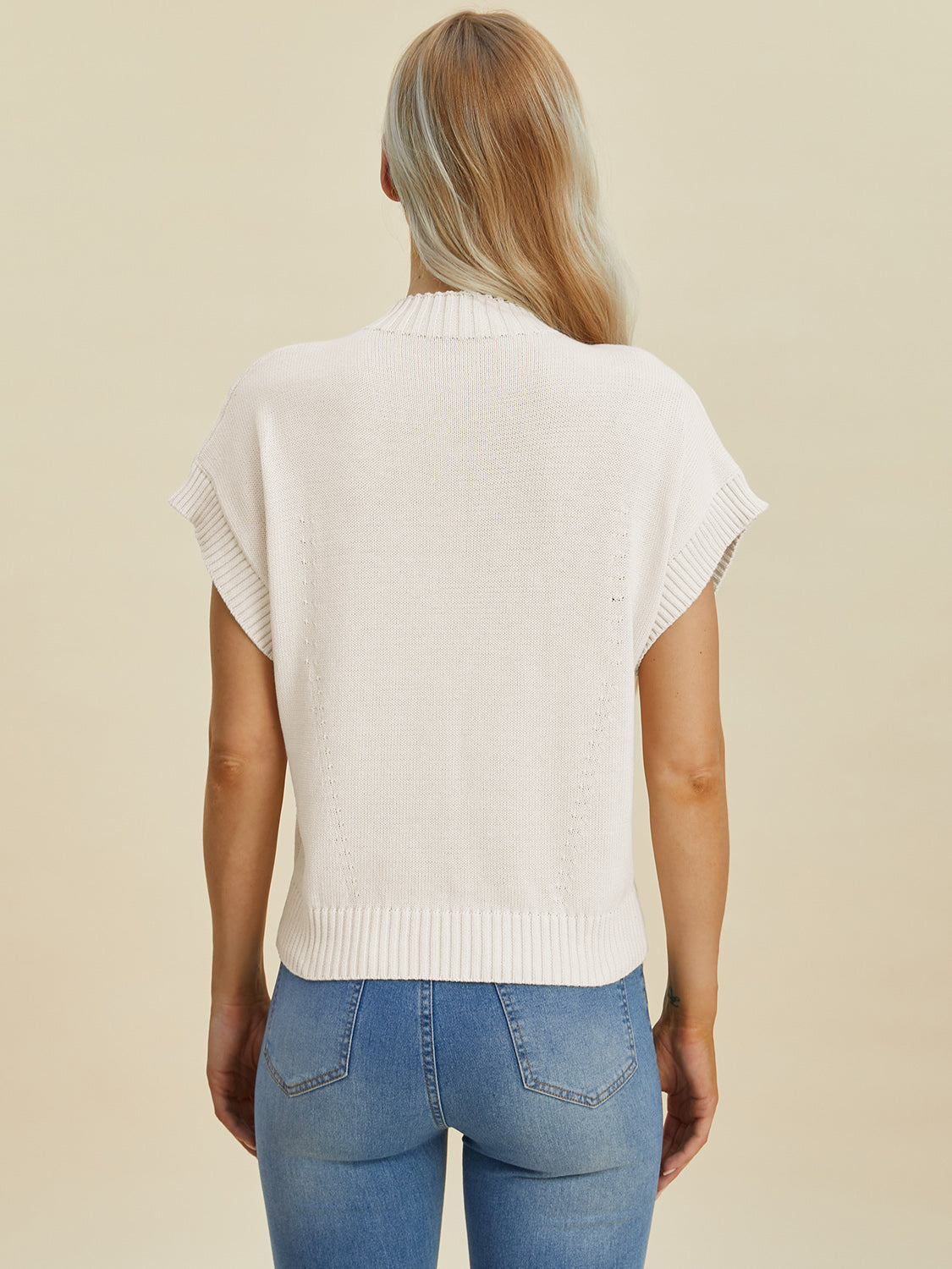 Double Take Lovely Day Mock Neck Short Sleeve Sweater
