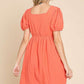 Culture Code Sugar Coral Skies Textured Square Neck Short Sleeve Dress