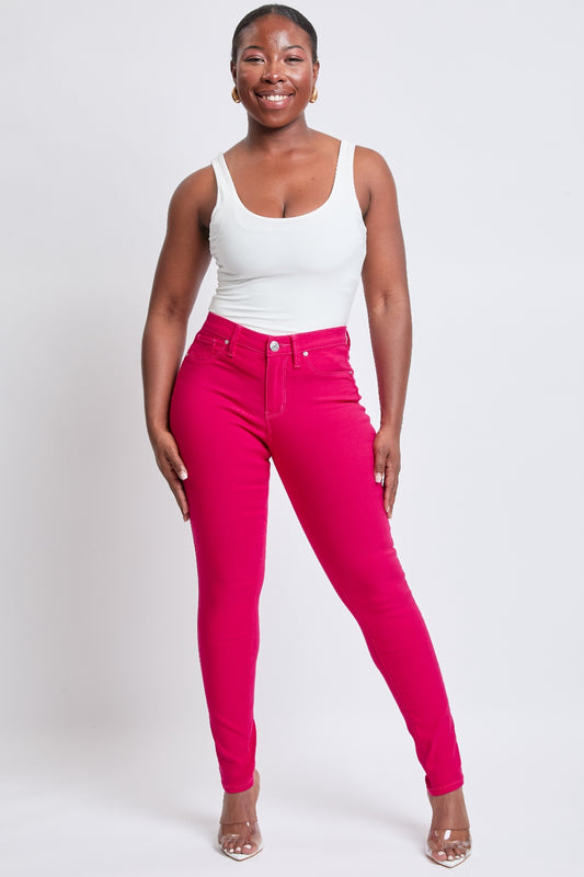 YMI Jeanswear Kate Hyperstretch Mid-Rise Skinny Jeans in Neon Pink