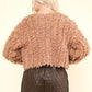 VERY J Feeling Fuzzy and Fabulous Shaggy Yarn Knit Zip Up Jacket in Mocha