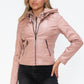 Snobbish Embrace The Day Faux Leather Zip Up Drawstring Hooded Jacket in Mauve