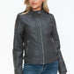 Snobbish Born To Ride PU Leather Biker Jacket with Side Zip Pockets in Charcoal