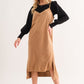 And The Why Comfort Meets Glam Faux Suede Cut Edge Slit Cami Midi Dress in Khaki