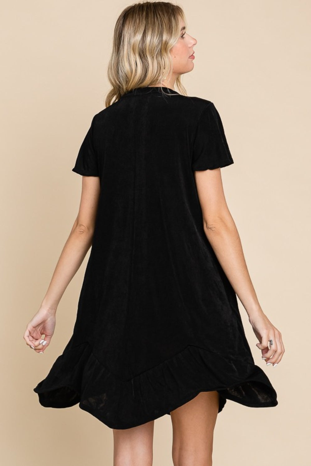 Culture Code Saving You Time Short Sleeve Ruffled Asymmetric Hem Dress in Black