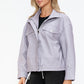 How Dare U My Favorite Layer Drawstring Hem PU Leather Zip Up Jacket in Lilac