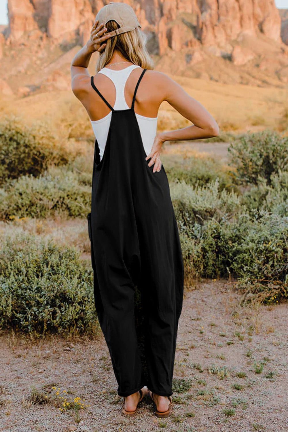 Double Take The Hot Shots V-Neck Sleeveless Jumpsuit with Pockets