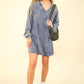 VERY J Oversized Memories Mineral Washed Oversized A-Line Mini Dress in Denim