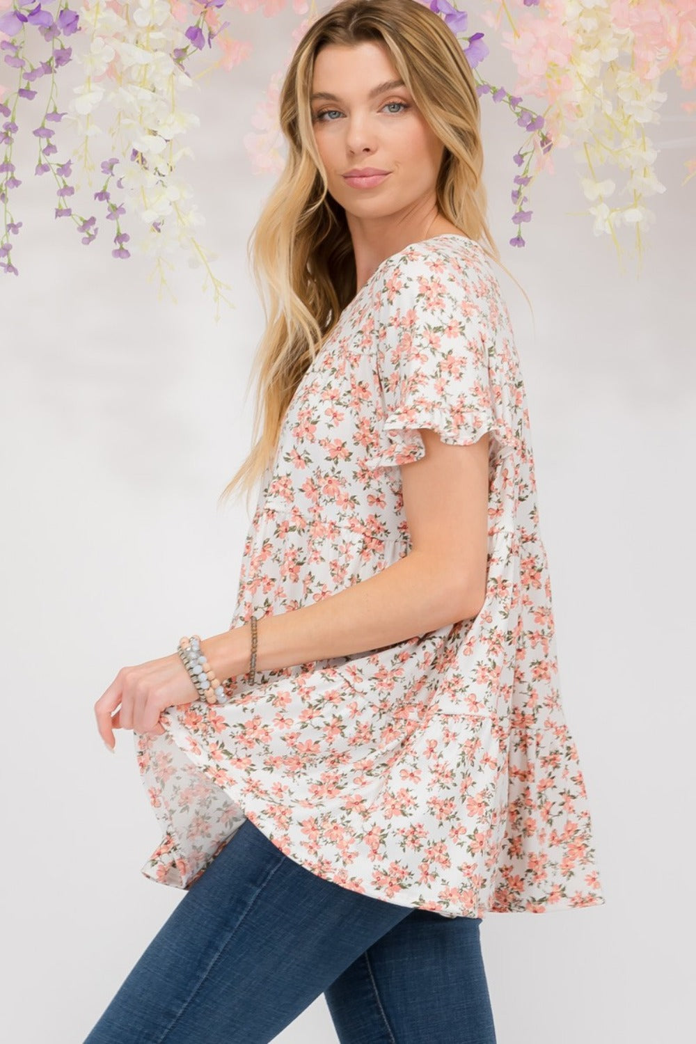 Celeste She's The One Floral Ruffled Short Sleeve Blouse