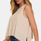 Zenana Another Day Exposed Seam Slit Tank in Sand Beige