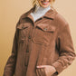 Love Tree Fall In Love Corduroy Button Up Jacket with Sherpa Inside in Cocoa