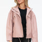 How Dare U My Favorite Layer Drawstring Hem PU Leather Zip Up Jacket in Mauve