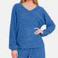 Zenana Collecting Moments V-Neck Long Sleeve Ribbed Top and Shorts Set in Royal Blue