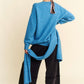 Davi & Dani Better Together V-Neck Dropped Shoulder Sweater with Scarf in Cerulean