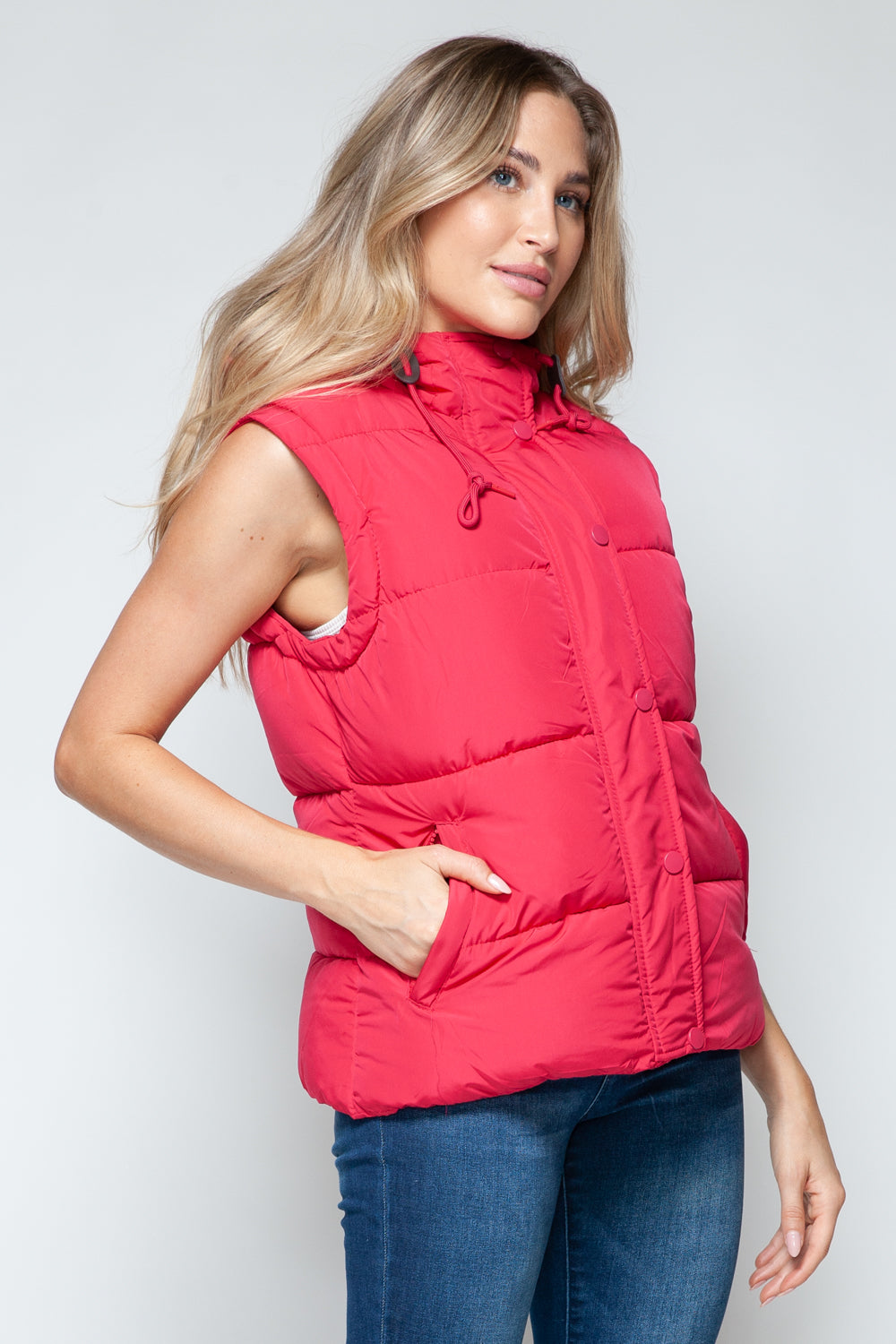 Snobbish Cute and Cozy Snap and Zip Closure Hooded Vest in Magenta