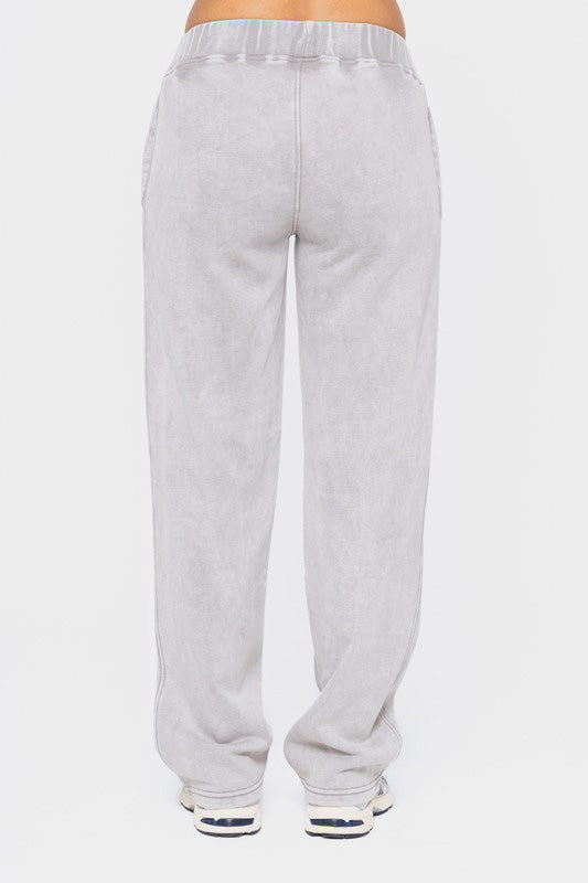 Mono B My Perfect Partner Elastic Waist Fleece Pants with Pockets in Light Gray