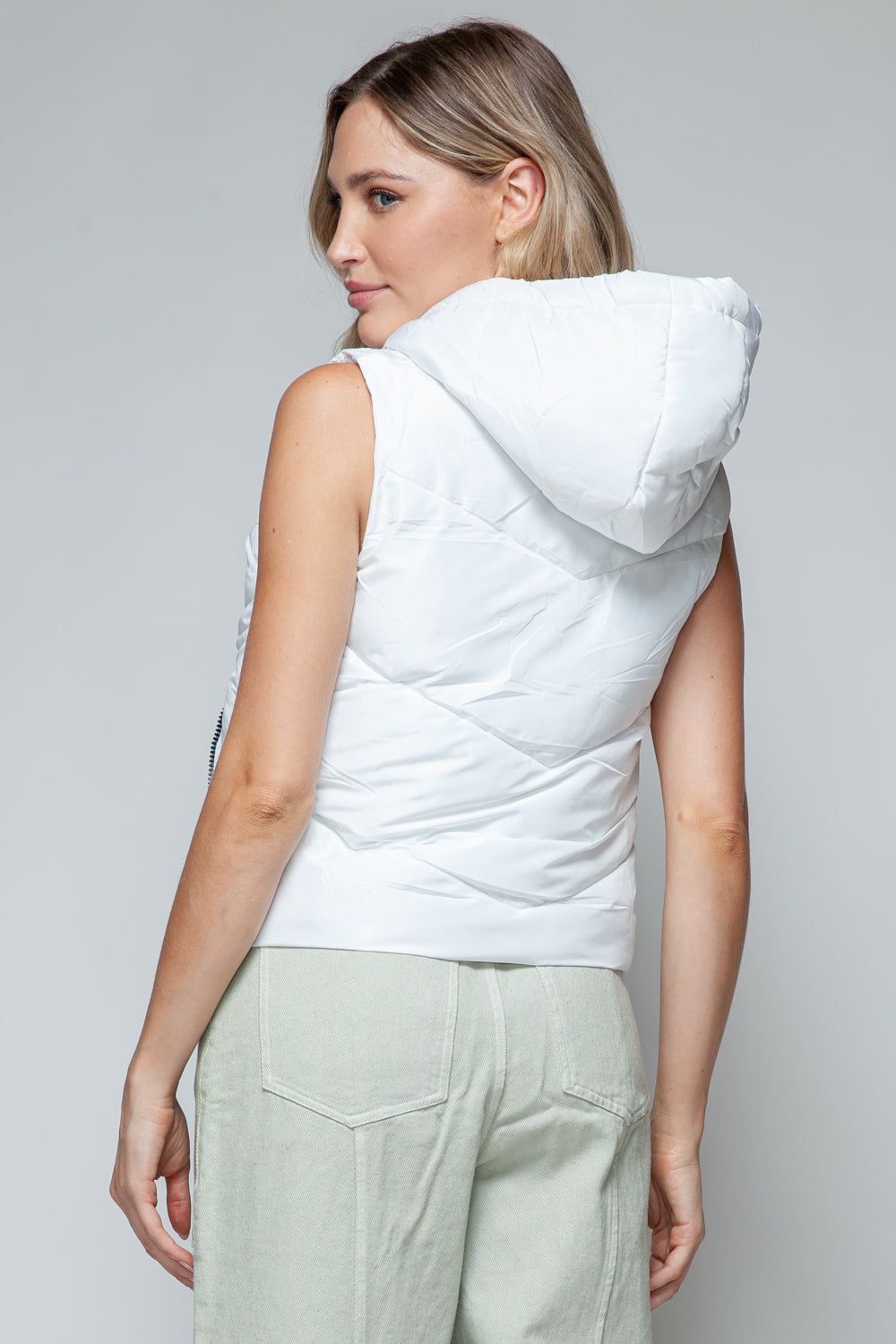 Snobbish A Quilted Beauty Zip Up Quilted Hooded Vest in White