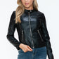 Snobbish Biker Babe PU Leather Zip Up Jacket with Pockets in Black