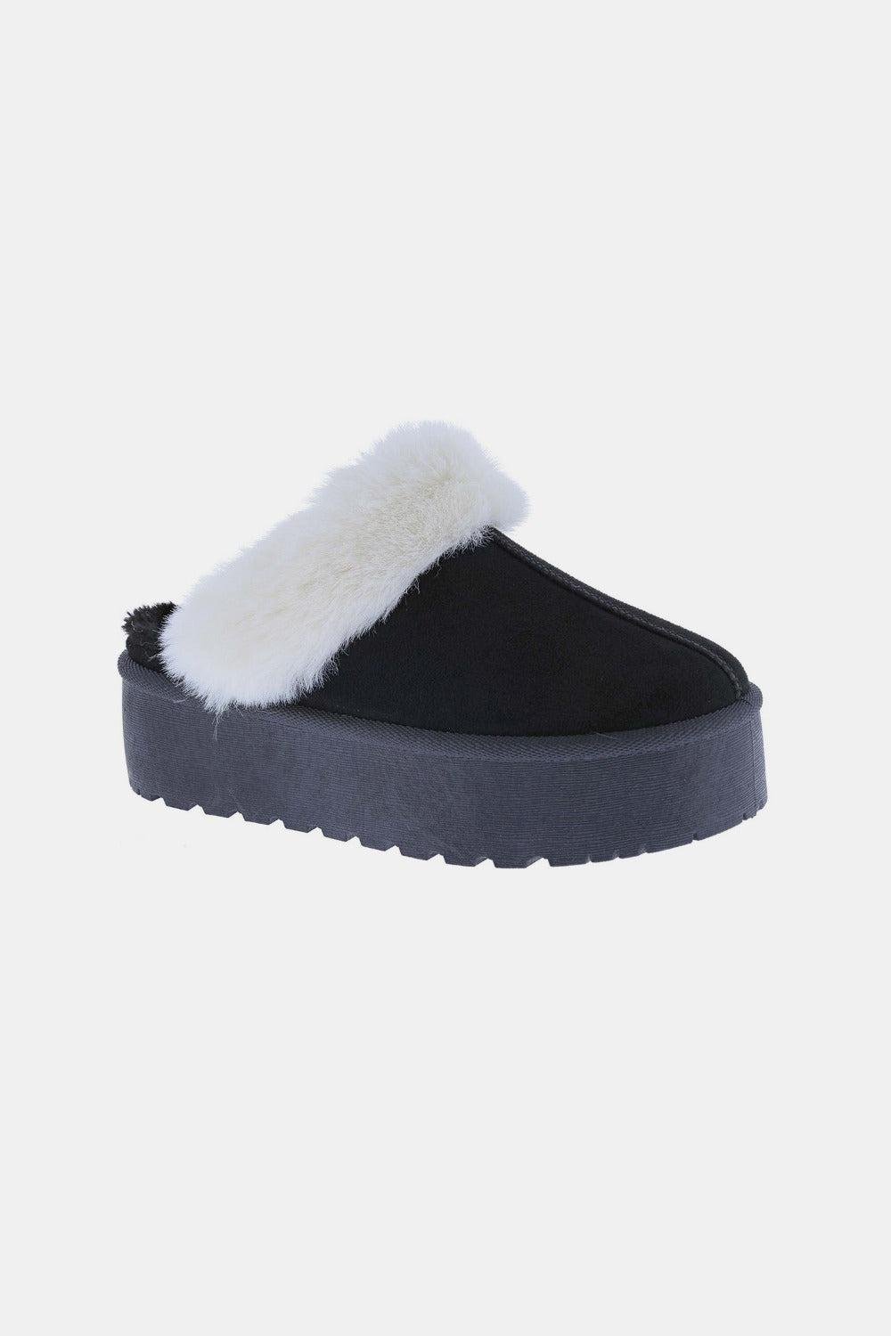 Weeboo Stepping In Cozy Thick Bottom Fur Trim Snow Slippers in Black