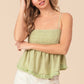 BiBi Already Famous Fringed Hem Smocked Cami in Sage