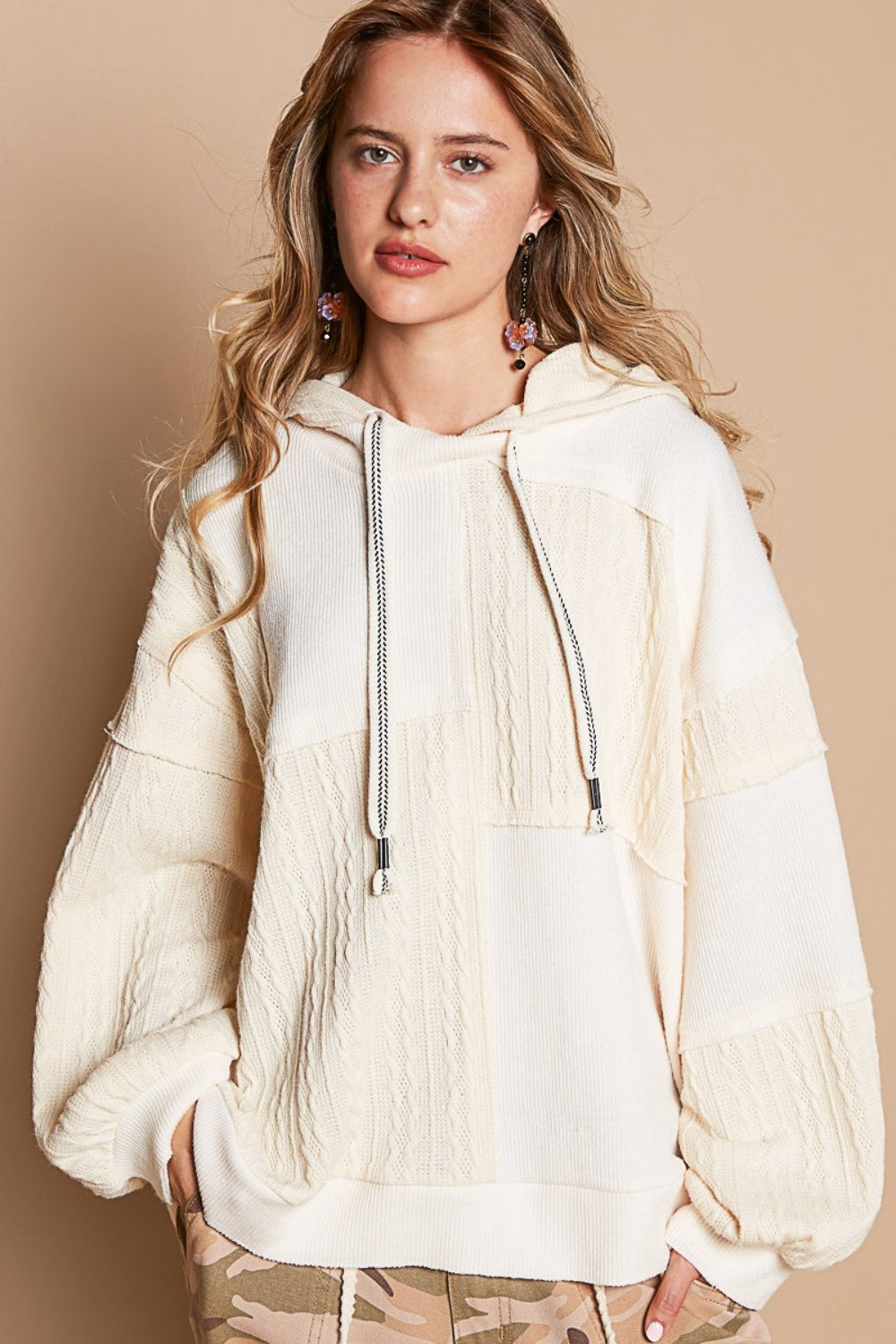POL Everyday Living Exposed Seam Hooded Knit Top
