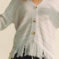 Davi & Dani Living on the Fringe V-Neck Button Up Long Sleeve Cardigan in Silver Grey