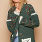 POL Embroidered Dreams Open Front Quilted Jacket with Crochet Pockets in Dark Green