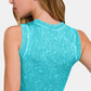 Zenana Make Your Own Summer Washed Ribbed Seamless Crop Tank with Bra Pad in Light Teal