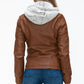 YMI Hooded and Happy Removable Faux Layered Multi-Pocket Jacket with Fuzzy Hood in Rust