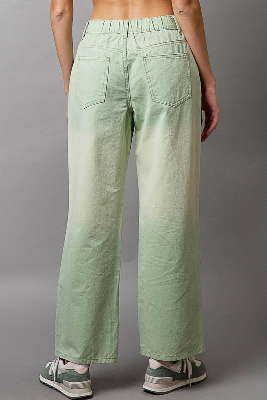 POL Autumn Embellishments Gradient Wide Leg Pants in Light Green