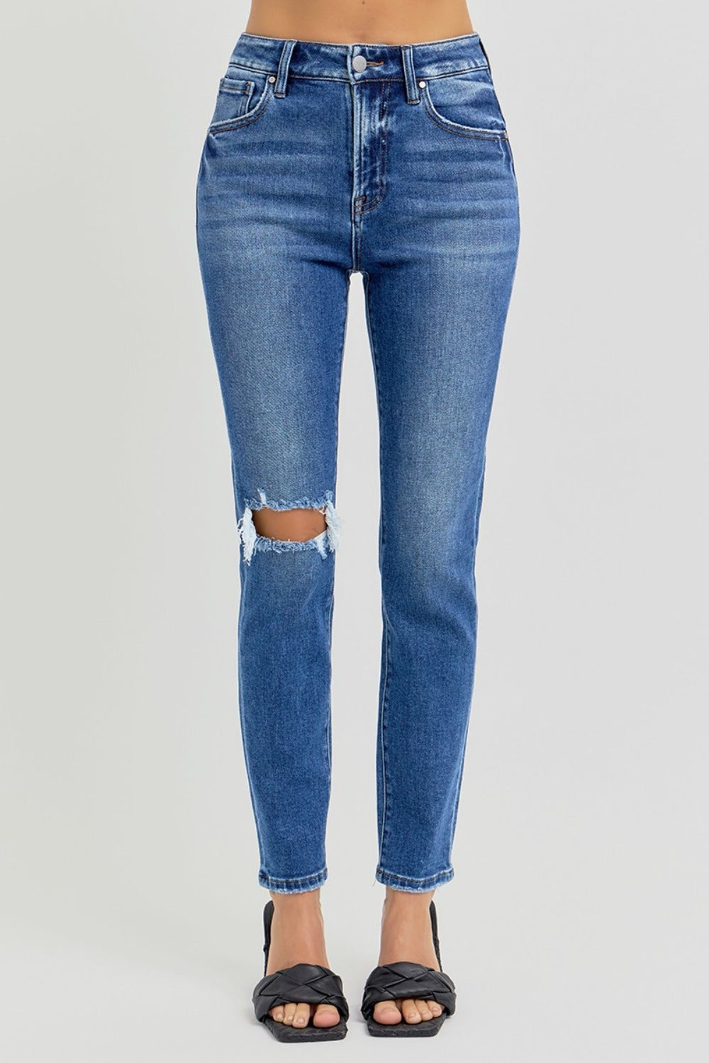 RISEN Ruthie High Rise Ankle Skinny Knee Distressed Jeans