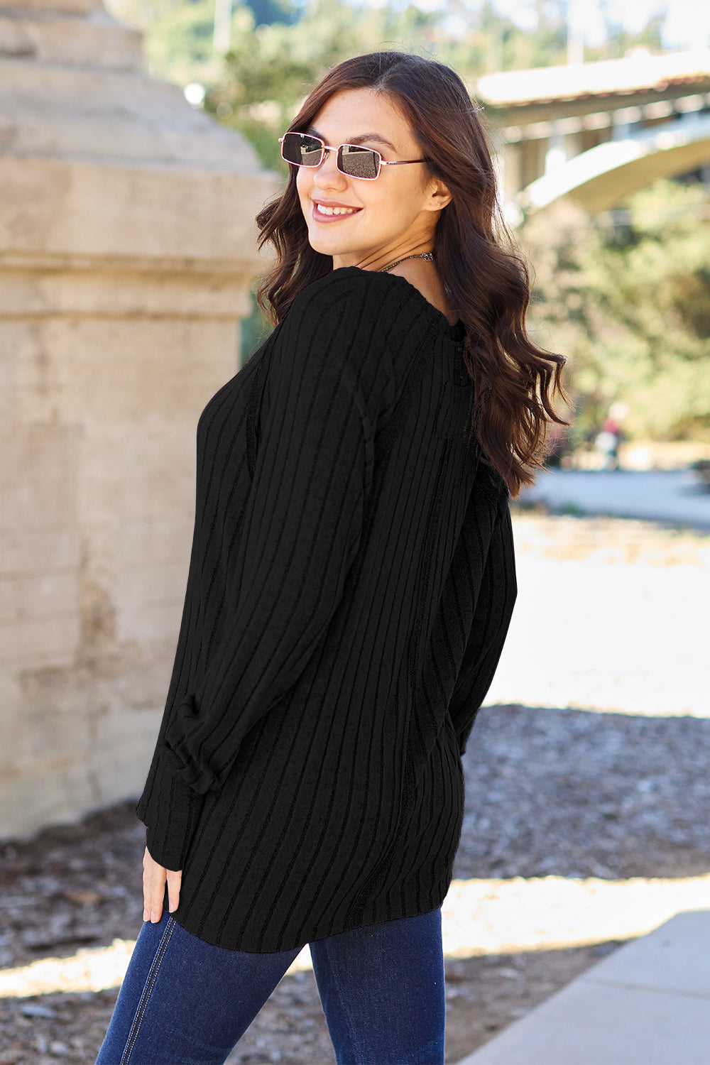 Basic Bae Ready to Slay Ribbed Round Neck Long Sleeve Knit Top