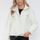 How Dare U My Favorite Layer Drawstring Hem PU Leather Zip Up Jacket in White